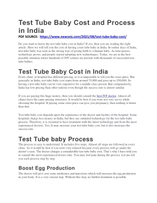 Test Tube Baby Cost and Process in India