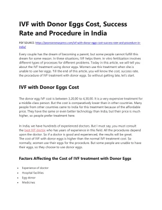IVF with Donor Eggs Cost, Success Rate and Procedure in India