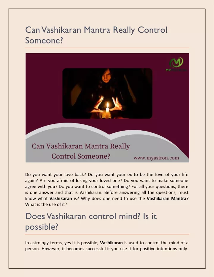 can vashikaran mantra really control someone