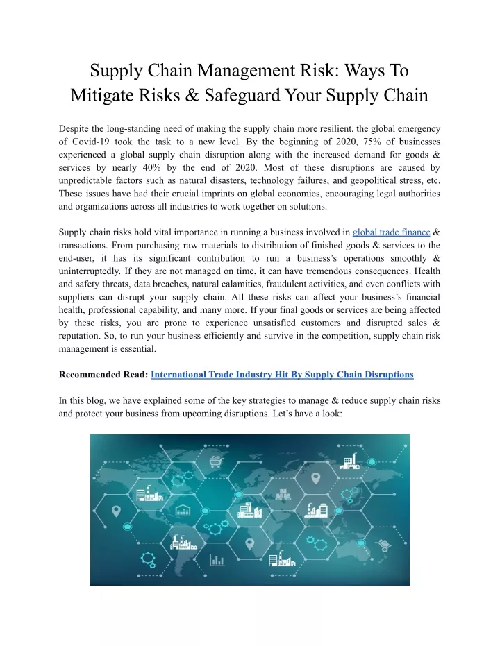 supply chain management risk ways to mitigate