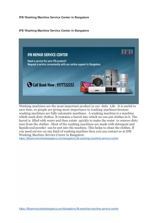 ifb washing machine service center in bangalore
