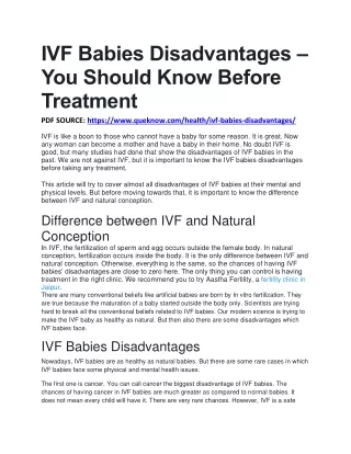 IVF Babies Disadvantages – You Should Know Before Treatment