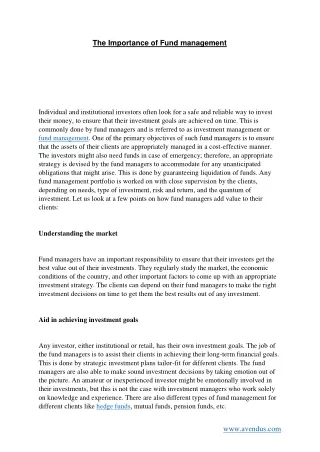 the importance of fund management