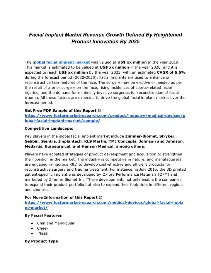 facial implant market revenue growth defined