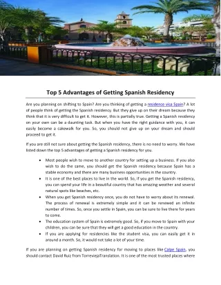 Top 5 Advantages of Getting Spanish Residency
