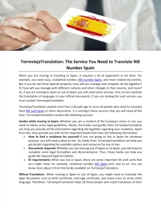 TorreviejaTranslation- The Service You Need to Translate NIE Number Spain