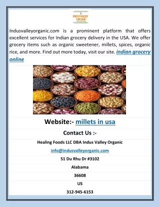 Millets in USA | Indusvalleyorganic.com