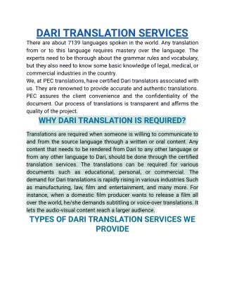 DARI TRANSLATION SERVICES
