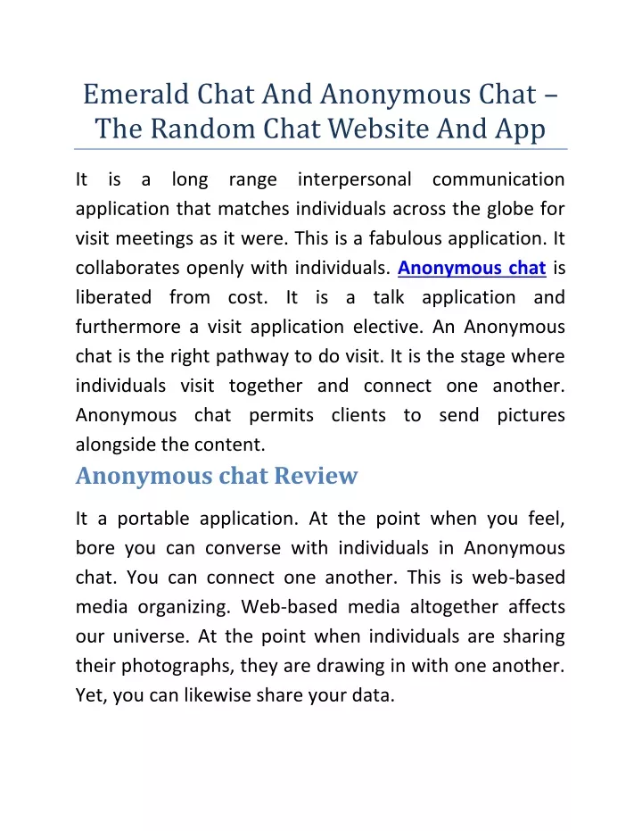 emerald chat and anonymous chat the random chat