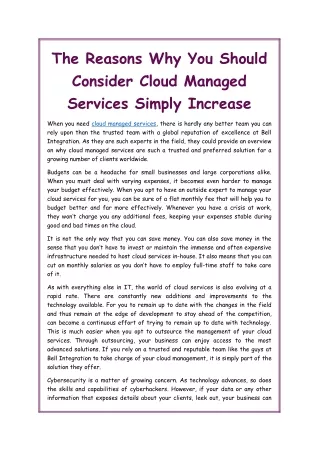 The Reasons Why You Should Consider Cloud Managed Services Simply Increase