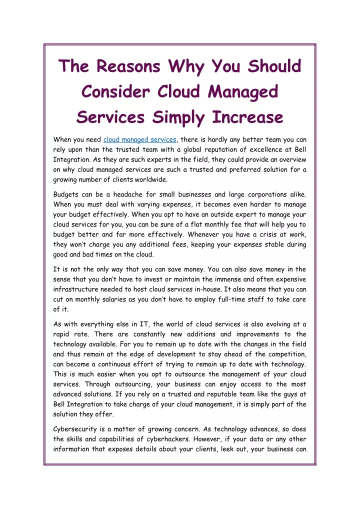 the reasons why you should consider cloud managed