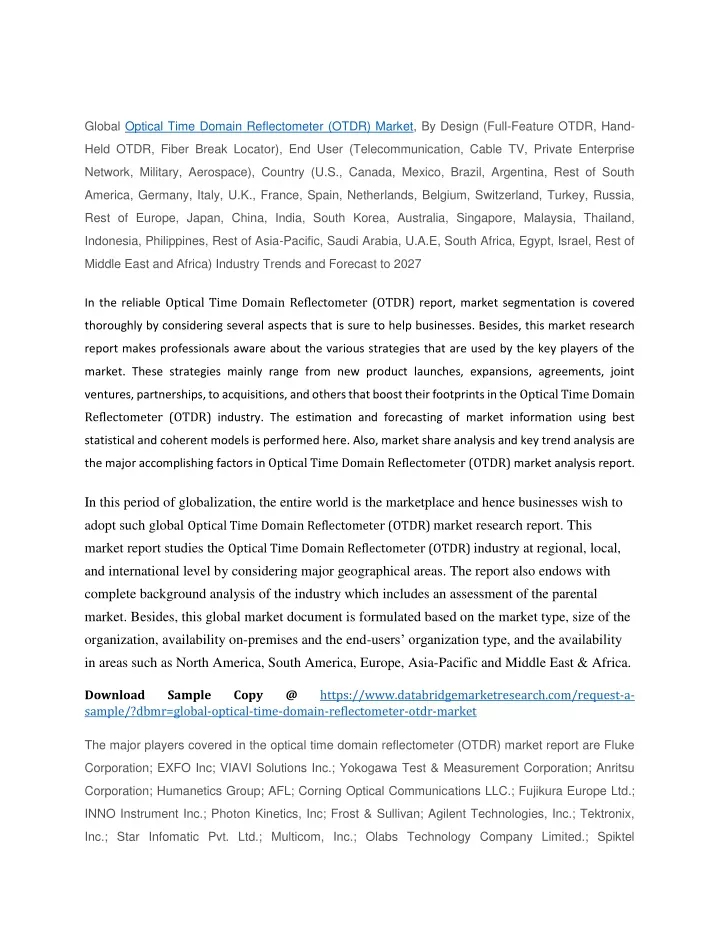 global optical time domain reflectometer otdr