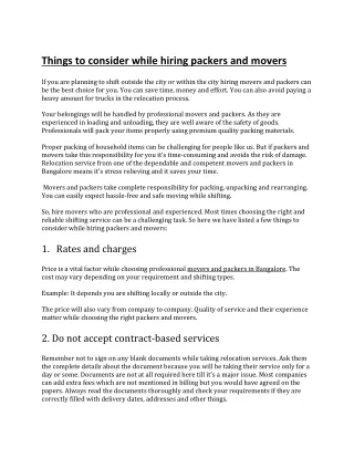Things to consider while hiring packers and movers