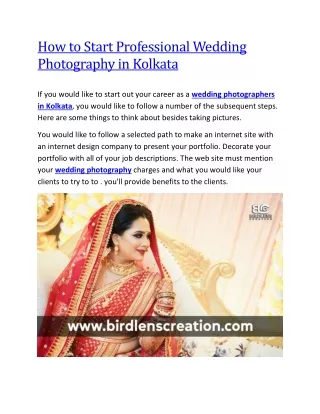 How to Start Professional Wedding Photography in Kolkata