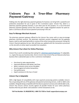 Unicorn Pay: Best  Pharmacy Payment Gateway