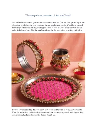 The auspicious occasion of Karwa Chauth