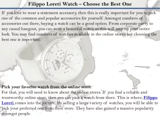 Filippo Loreti Watch – Choose the Best One