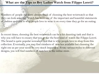 What are the Tips to Buy Ladies Watch from Filippo Loreti?