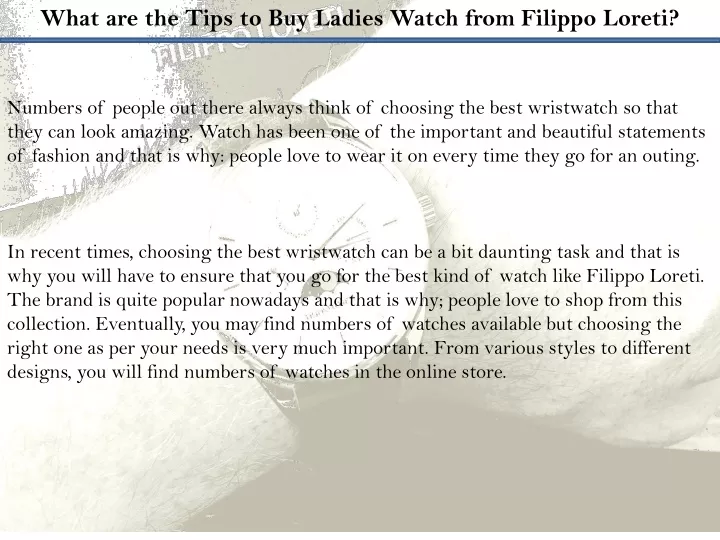 what are the tips to buy ladies watch from
