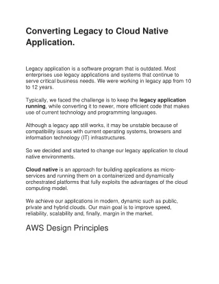 Converting Legacy to Cloud Native Application