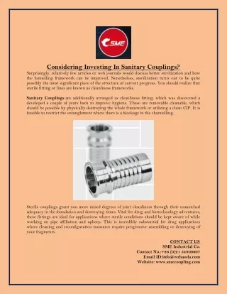 Considering Investing In Sanitary Couplings