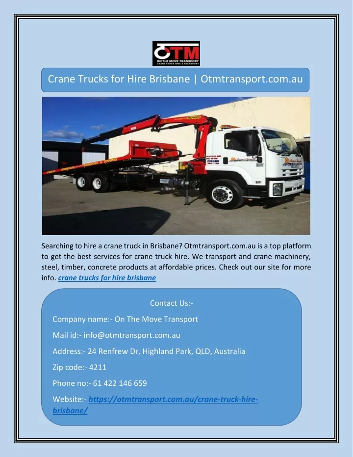 crane trucks for hire brisbane otmtransport com au