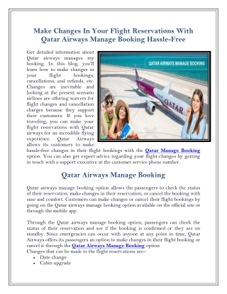 Make Changes In Your Flight Reservations With Qatar Airways Manage Booking Hassle-Free