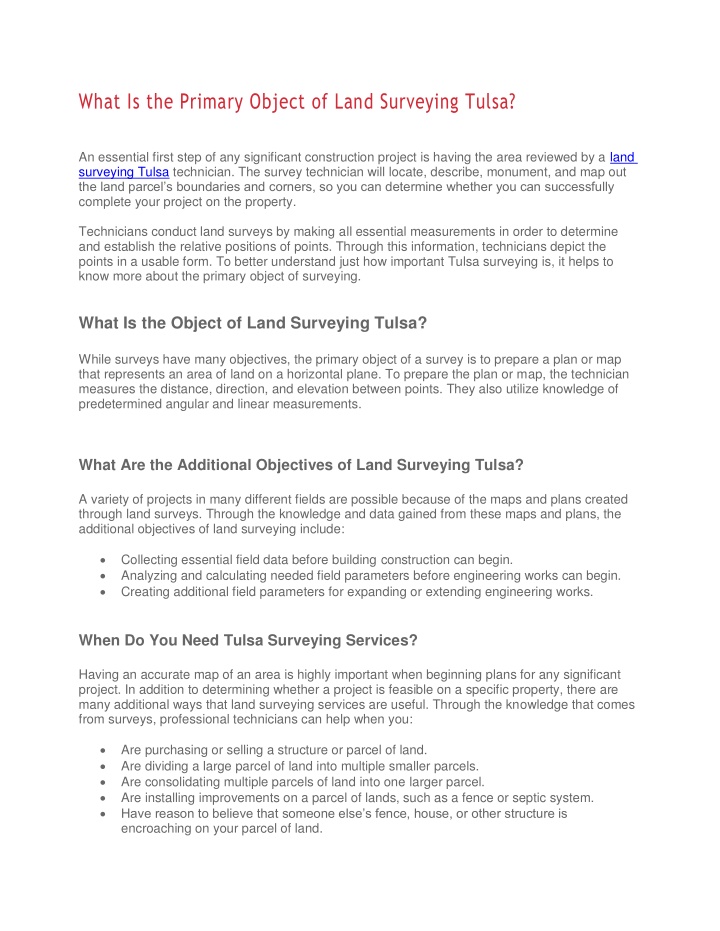 what is the primary object of land surveying