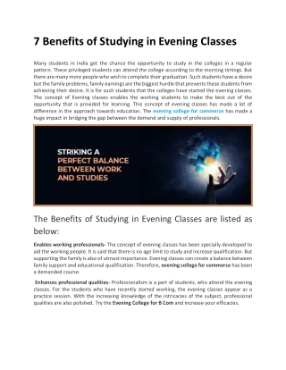 7 Benefits of Studying in Evening Classes
