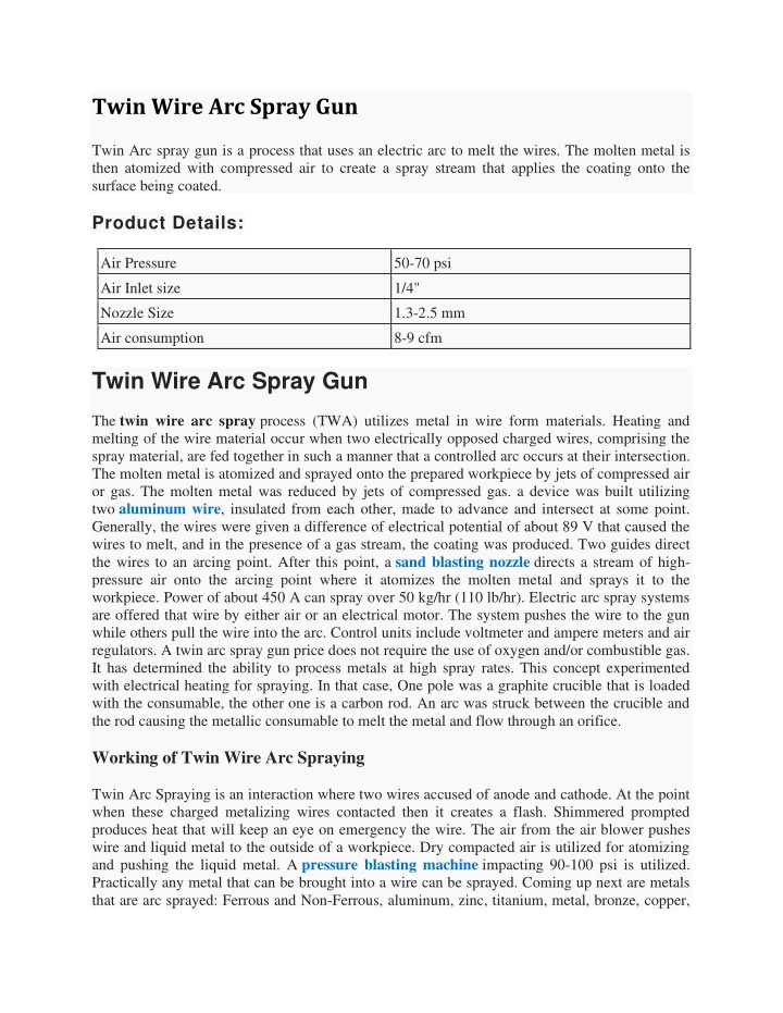 twin wire arc spray gun