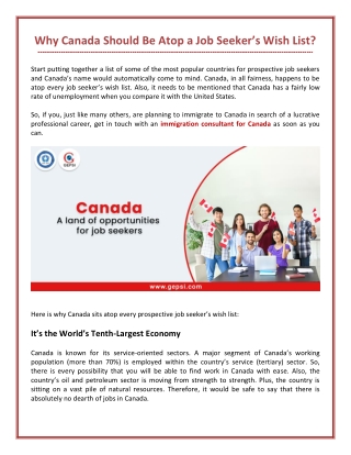 Reason Why Job Seekers Chooses Canada for Career?