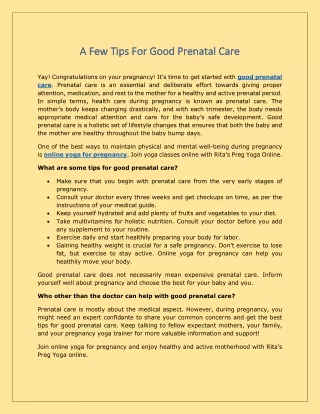 A Few Tips For Good Prenatal Care