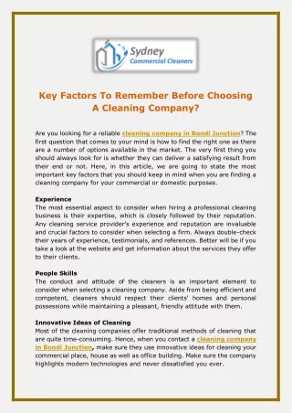 Key Factors To Remember Before Choosing A Cleaning Company