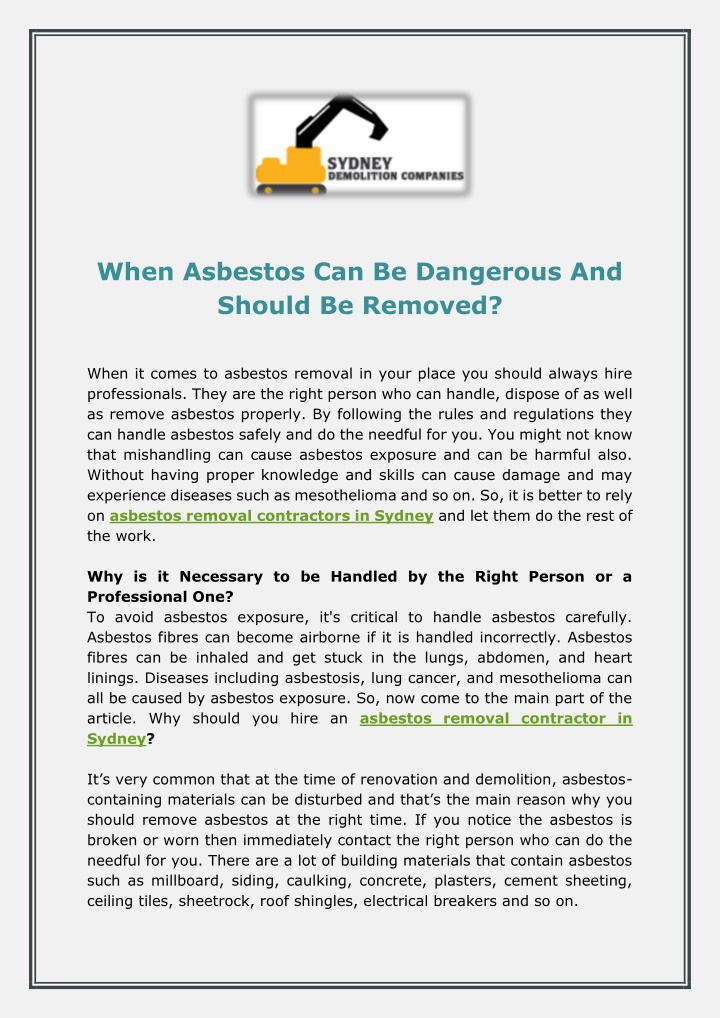 when asbestos can be dangerous and should