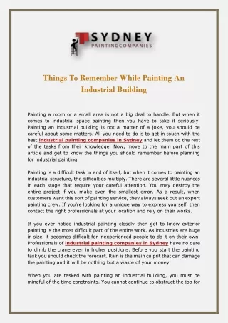 Things To Remember While Painting An Industrial Building