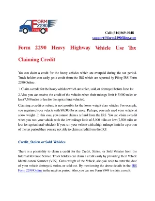 Form 2290 Heavy Highway Vehicle Use Tax Claiming Credit