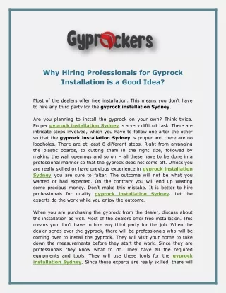 Why Hiring Professionals for Gyprock Installation is a Good Idea