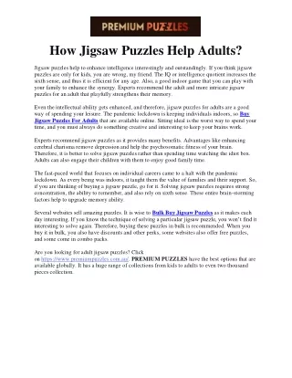 How Jigsaw Puzzles Help Adults?