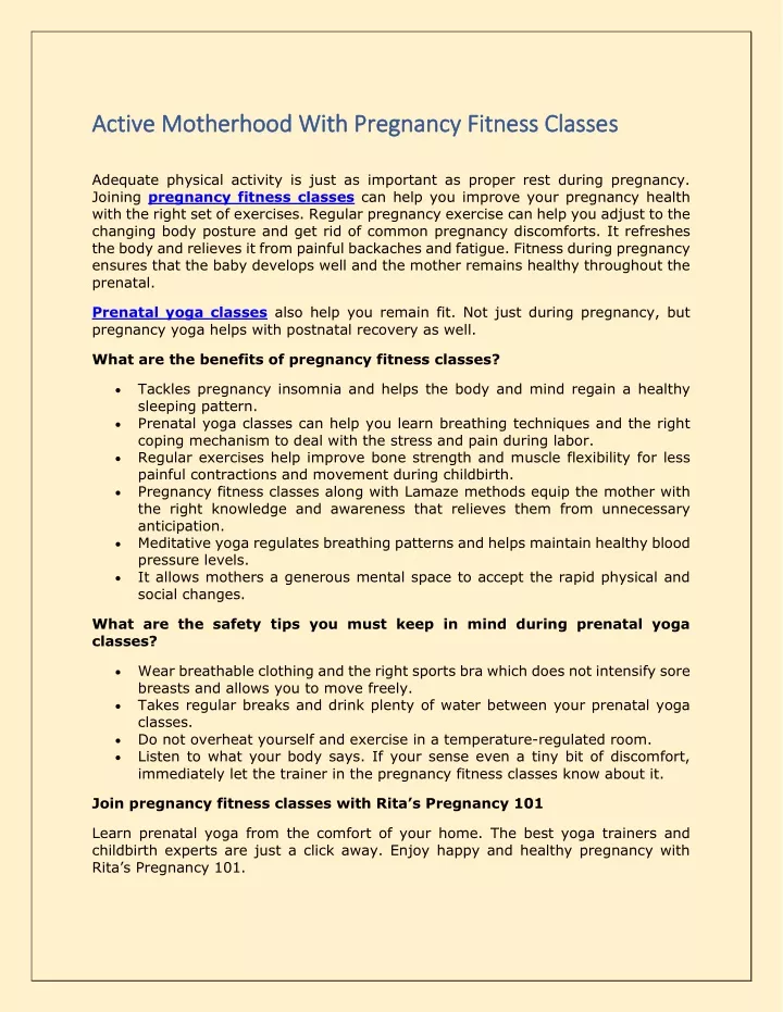 active motherhood with pregnancy fitness classe