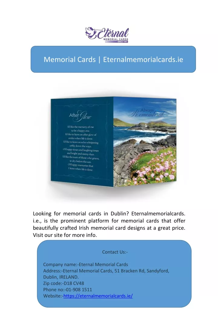 memorial cards eternalmemorialcards ie