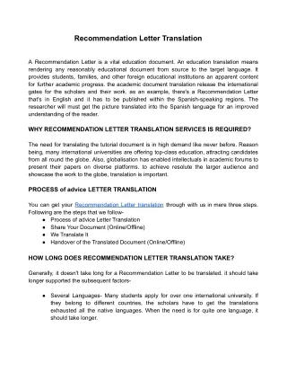 Recommendation Letter Translation