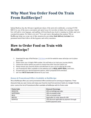 Why Must You Order Food On Train From RailRecipe