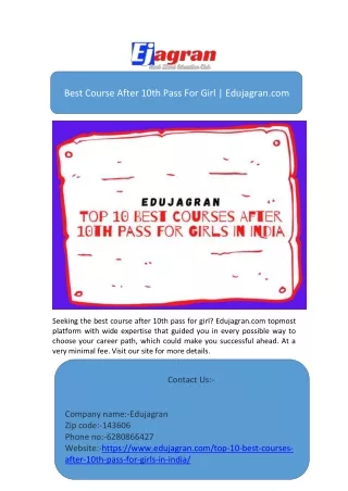 Best Course After 10th Pass For Girl | Edujagran.com