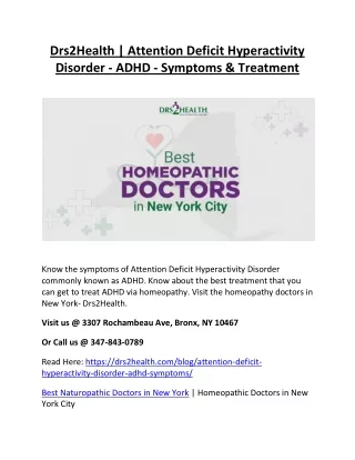 Drs2Health Attention Deficit Hyperactivity Disorder- Symptoms & Treatment