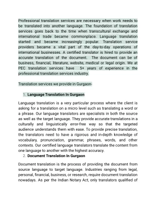 TRANSLATION SERVICES IN GURGAON