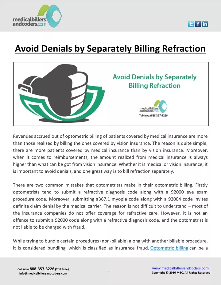 avoid denials by separately billing refraction