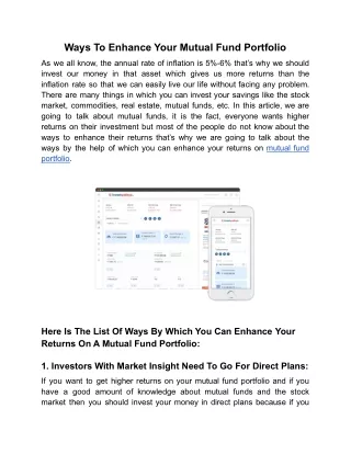 Ways To Enhance Your Mutual Fund Portfolio