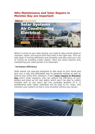 Why Maintenance and Solar Repairs in Moreton Bay are Important