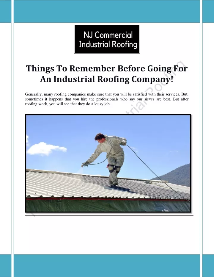 an industrial roofing company generally many