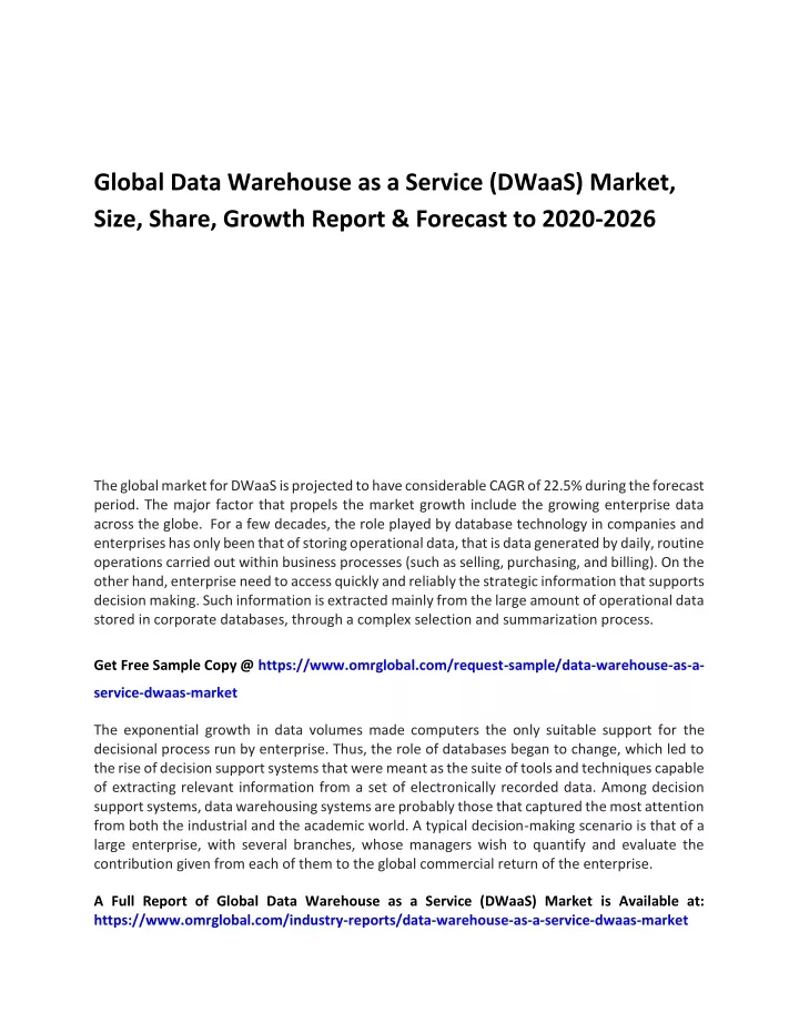 global data warehouse as a service dwaas market